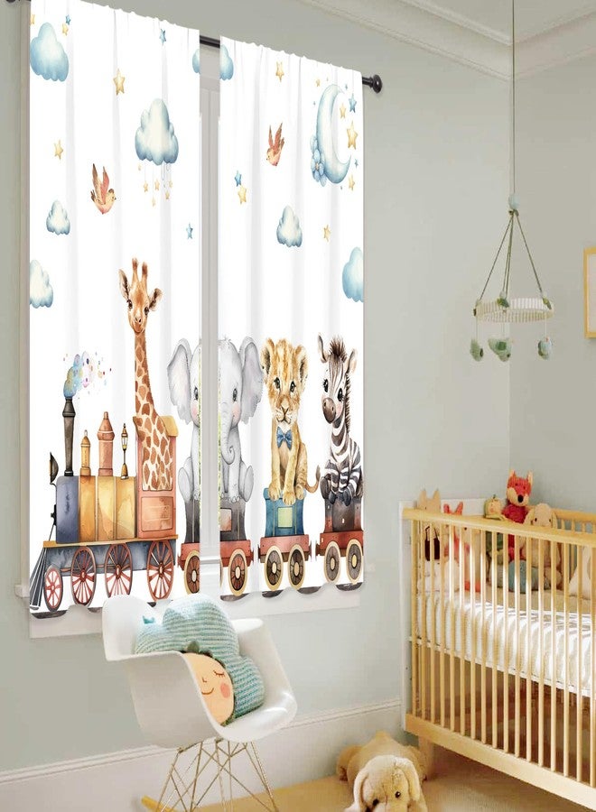 ريديكور ستائر أطفال من رييديكور، بتصميم حيوانات كرتونية لطيفة، مستوحاة من مغامرات الغابة والقطارات والحياة البرية، مع جيب للتعليق، مزينة برسومات أسد وفيل ونجوم وغيوم، مناسبة لغرف النوم والمعيشة. مصنوعة من قماش فاخر، قطعتان، مقاس 42 بوصة عرض × 63 بوصة ارتفاع. - Image 4