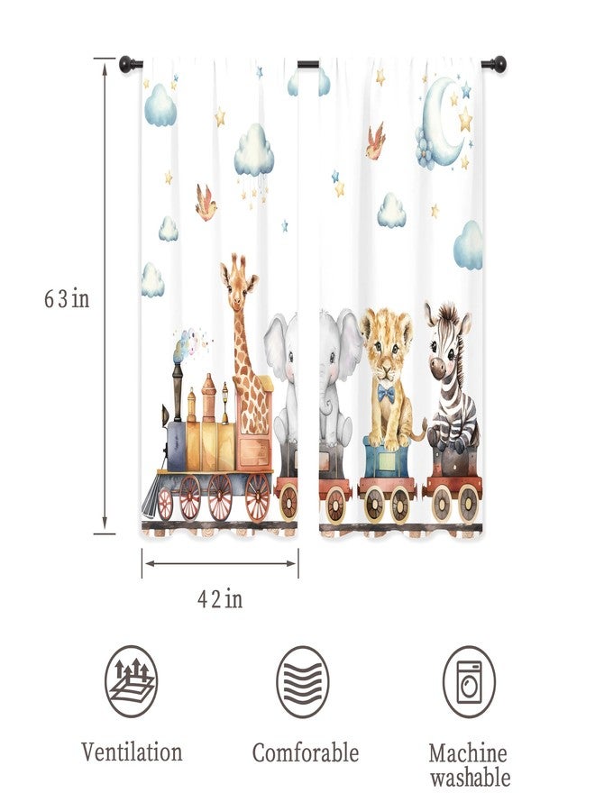 ريديكور ستائر أطفال من رييديكور، بتصميم حيوانات كرتونية لطيفة، مستوحاة من مغامرات الغابة والقطارات والحياة البرية، مع جيب للتعليق، مزينة برسومات أسد وفيل ونجوم وغيوم، مناسبة لغرف النوم والمعيشة. مصنوعة من قماش فاخر، قطعتان، مقاس 42 بوصة عرض × 63 بوصة ارتفاع. - Image 2