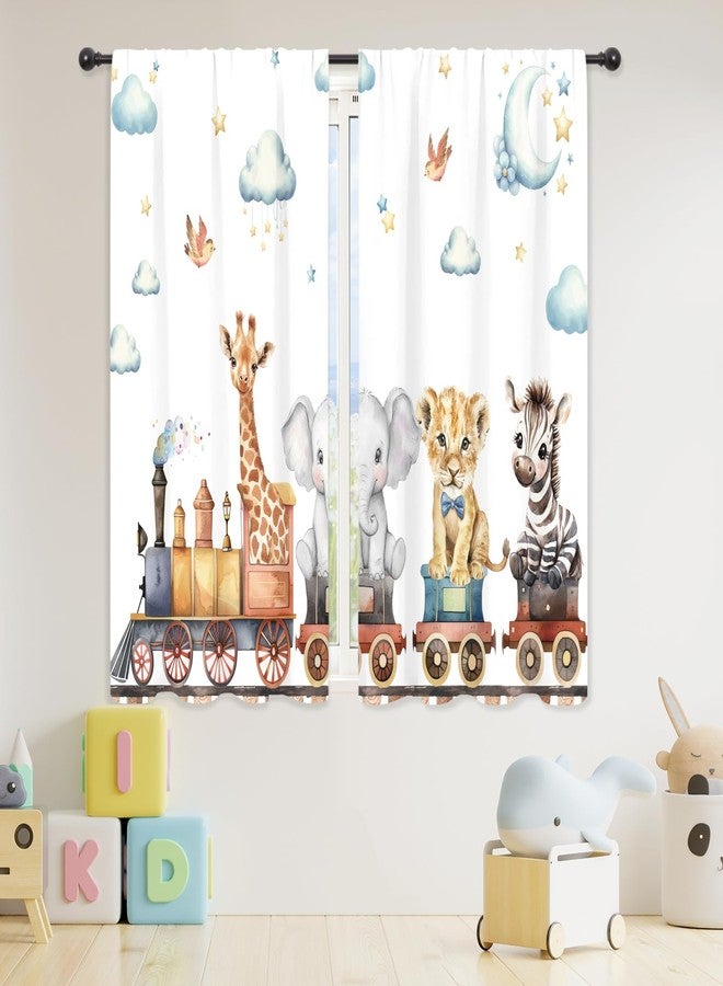 ريديكور ستائر أطفال من رييديكور، بتصميم حيوانات كرتونية لطيفة، مستوحاة من مغامرات الغابة والقطارات والحياة البرية، مع جيب للتعليق، مزينة برسومات أسد وفيل ونجوم وغيوم، مناسبة لغرف النوم والمعيشة. مصنوعة من قماش فاخر، قطعتان، مقاس 42 بوصة عرض × 63 بوصة ارتفاع. - Image 3