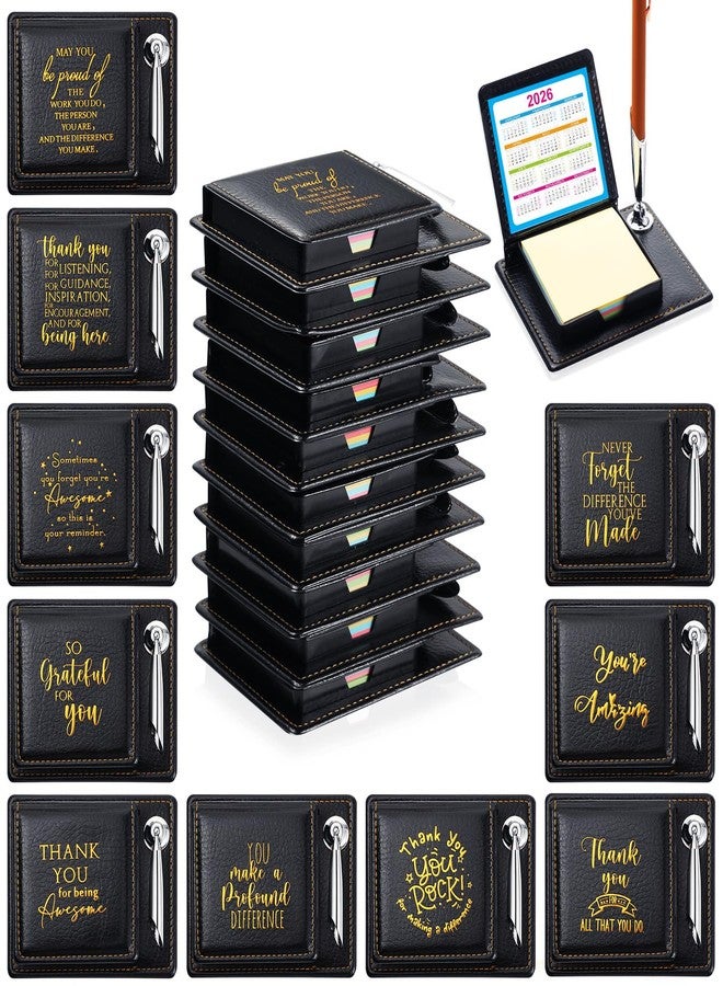 Tenceur 10 Pcs Employee Teacher Appreciation Gifts Bulk, Inspirational Thank You Sticky Note Holder, PU Leather Memo Box with Calendar for Staff Nurse Coworkers Office Team Gifts - Image 1