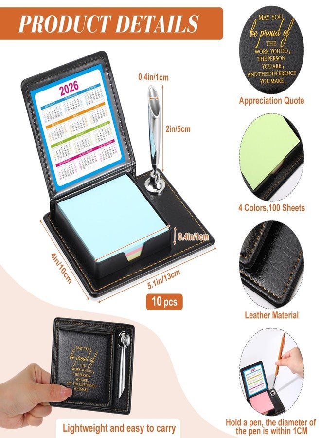Tenceur 10 Pcs Employee Teacher Appreciation Gifts Bulk, Inspirational Thank You Sticky Note Holder, PU Leather Memo Box with Calendar for Staff Nurse Coworkers Office Team Gifts - Image 4