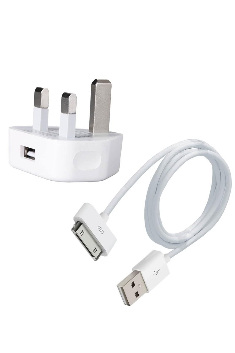Wall Charger Plug and Cable Compatible with iPhone 4/4S/3G/3GS,iPad 2/3,iPod touch/Nano/Classic,Mains Charger and 1 Meter Cable - Image 1