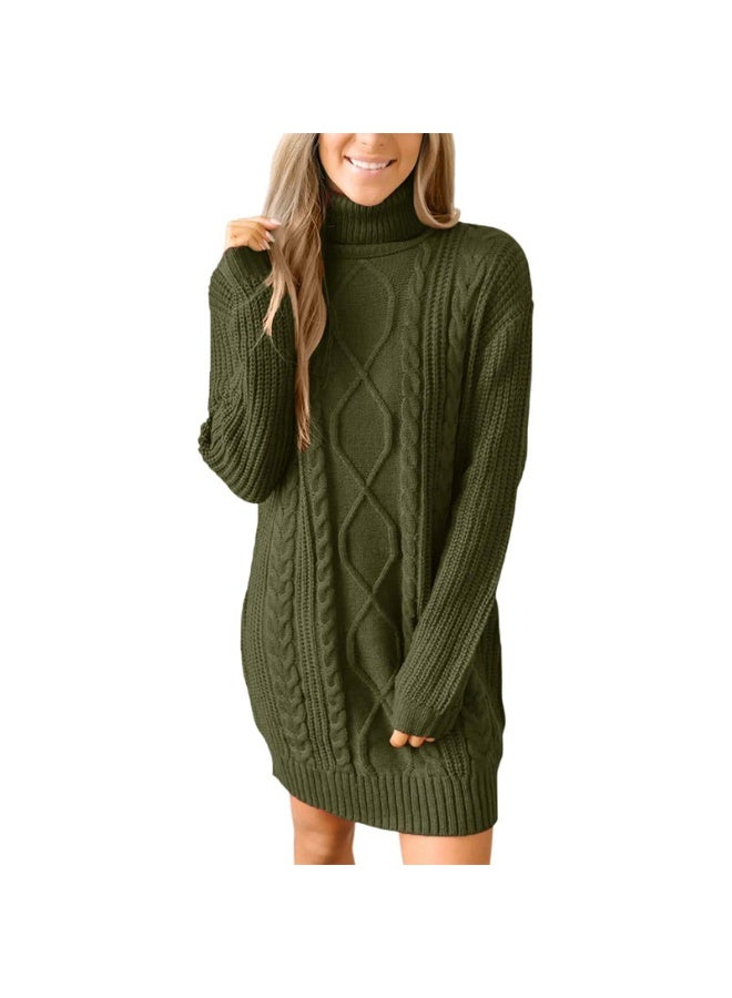 NIBEMINENT Women High Neck Dress Womens Solid Round Neck Long Sleeved Patchwork Long Comfty Leisure Temperament Sweater Dress for Women - Image 1