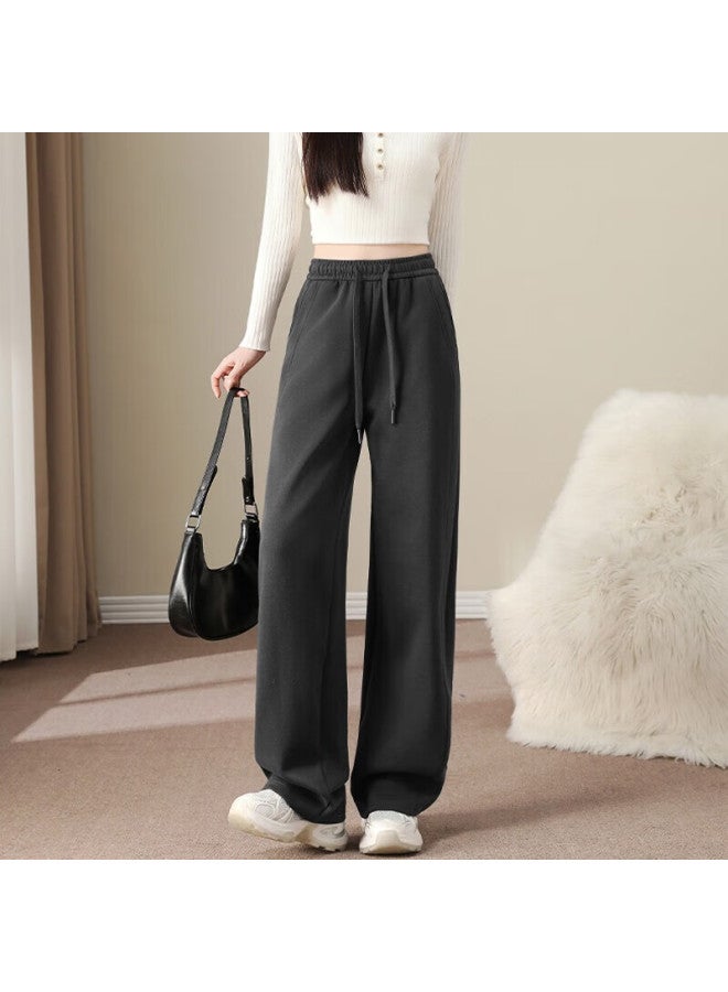 Yishangmei Women's Sports Pants Spring Autumn Winter New Slim Lulu Style Flattering Wide-leg Casual Fleece-lined Thickened Sweatpants
