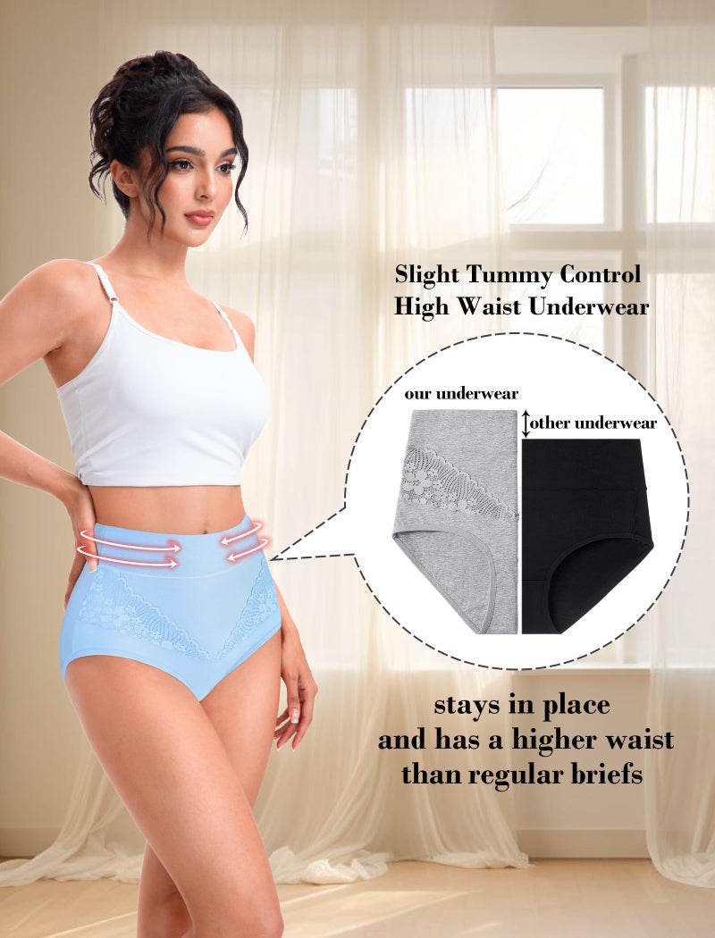 MISSWHO Underwear Women, Cotton High Waisted Tummy Control Briefs C Section Postpartum Ladies Panties Large, 5 Packs - Image 3