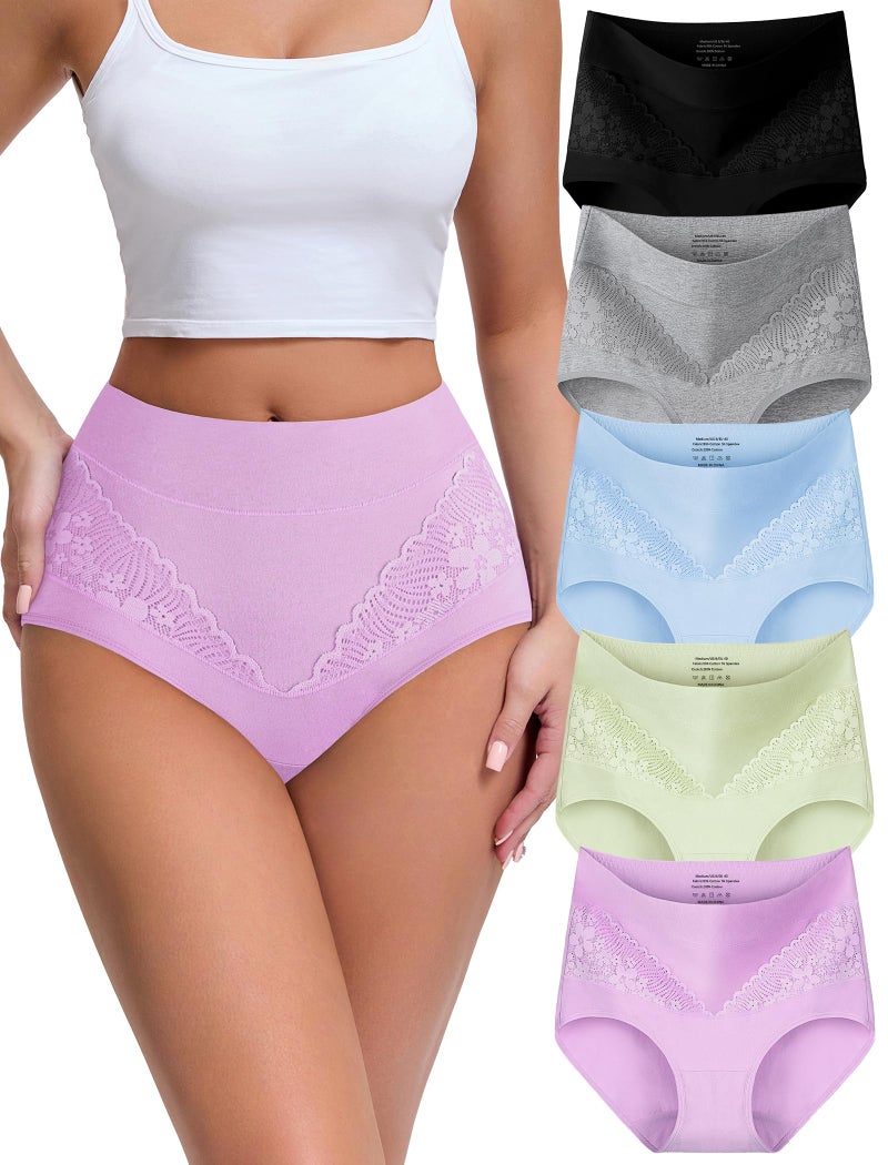 MISSWHO Underwear Women, Cotton High Waisted Tummy Control Briefs C Section Postpartum Ladies Panties Large, 5 Packs - Image 1