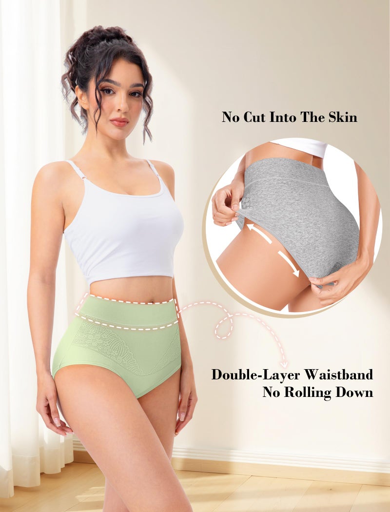 MISSWHO Underwear Women, Cotton High Waisted Tummy Control Briefs C Section Postpartum Ladies Panties Large, 5 Packs - Image 2
