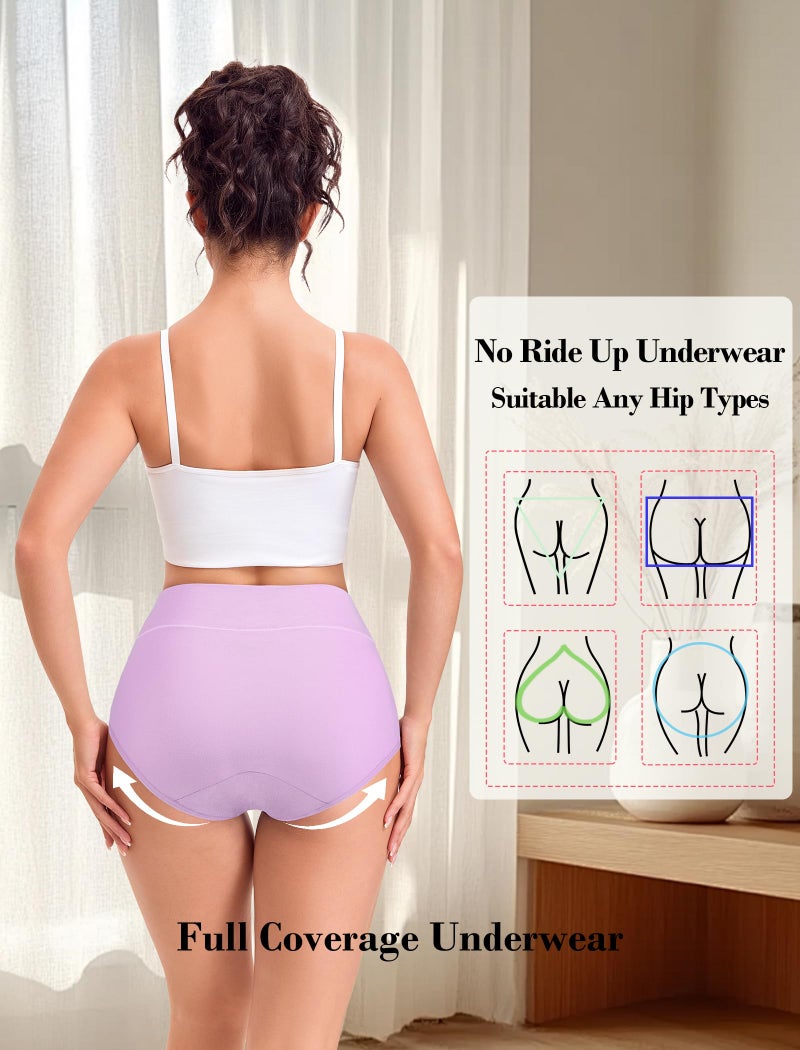 MISSWHO Underwear Women, Cotton High Waisted Tummy Control Briefs C Section Postpartum Ladies Panties Large, 5 Packs - Image 4