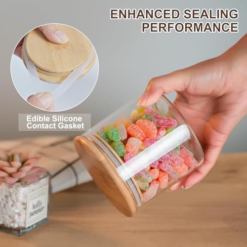 TIENER 685 ML Glass Storage Containers with Lids, Glass Jars with Lids, Clear Food Jar, Square Canister, Pantry Organizers and Storage for Cookie Flour Oat Pasta Tea Coffee Bean (4, ROUND BB JAR 685ML) - Image 4