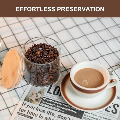 TIENER 685 ML Glass Storage Containers with Lids, Glass Jars with Lids, Clear Food Jar, Square Canister, Pantry Organizers and Storage for Cookie Flour Oat Pasta Tea Coffee Bean (4, ROUND BB JAR 685ML) - Image 2