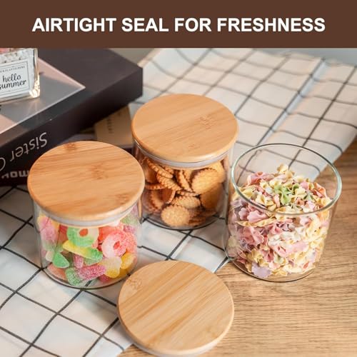 TIENER 685 ML Glass Storage Containers with Lids, Glass Jars with Lids, Clear Food Jar, Square Canister, Pantry Organizers and Storage for Cookie Flour Oat Pasta Tea Coffee Bean (4, ROUND BB JAR 685ML) - Image 5