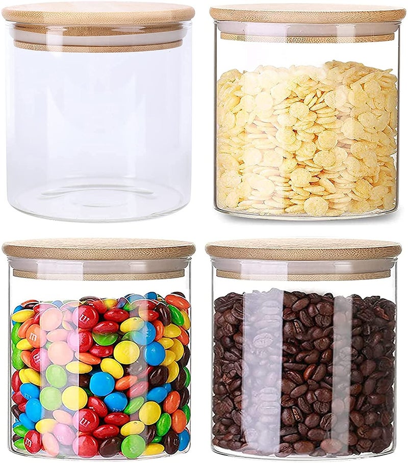 TIENER 685 ML Glass Storage Containers with Lids, Glass Jars with Lids, Clear Food Jar, Square Canister, Pantry Organizers and Storage for Cookie Flour Oat Pasta Tea Coffee Bean (4, ROUND BB JAR 685ML) - Image 1