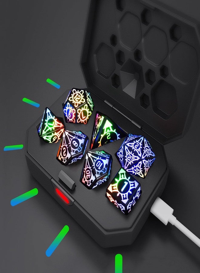 HTPREC DND Dice Set,7 PCS Glow in The Dark Dice with Rechargable Dice Storage Box, D4,D6,D8,D12,D20, 2PCS D10 LED D&D Polyhedral Role Playing Dice for RPG Table Games Waterproof Light UP DND Dice Set - Image 3