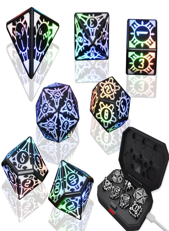 HTPREC DND Dice Set,7 PCS Glow in The Dark Dice with Rechargable Dice Storage Box, D4,D6,D8,D12,D20, 2PCS D10 LED D&D Polyhedral Role Playing Dice for RPG Table Games Waterproof Light UP DND Dice Set - Image 4