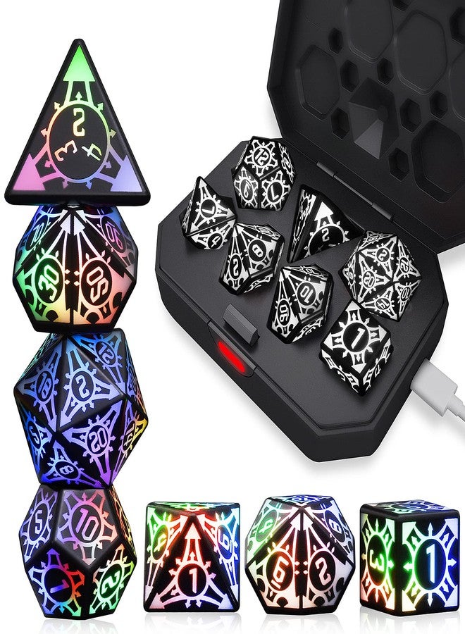 HTPREC DND Dice Set,7 PCS Glow in The Dark Dice with Rechargable Dice Storage Box, D4,D6,D8,D12,D20, 2PCS D10 LED D&D Polyhedral Role Playing Dice for RPG Table Games Waterproof Light UP DND Dice Set - Image 1