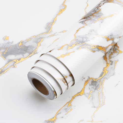 LACHEERY 15.8"x276" Gold White Marble Peel and Stick Countertop Contact Paper Waterproof Self Adhesive Marble Wallpaper for Bathroom Kitchen Counter Contact Paper Marble Vinyl Wrap for Countertops - Image 1