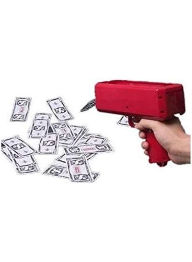 Meetion Money Gun Paper Playing Spary Money Toy Gun, Prop Money Gun with 100 Pcs Play Money Cash Gun Party Supplies Money Gun, multicoloured -Red - Image 4