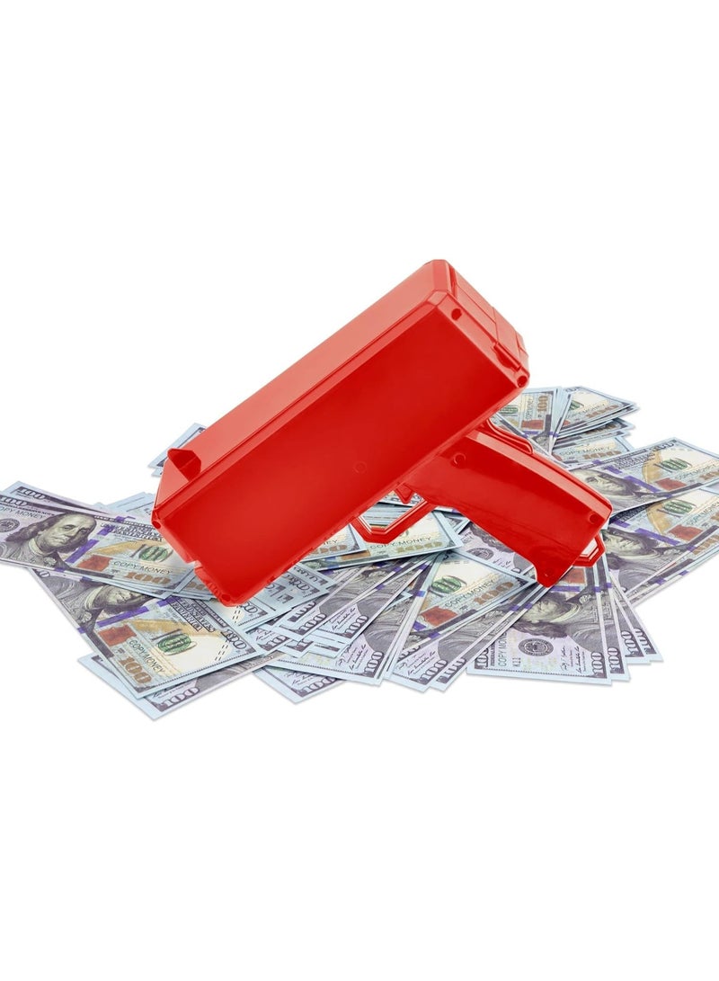 Meetion Money Gun Paper Playing Spary Money Toy Gun, Prop Money Gun with 100 Pcs Play Money Cash Gun Party Supplies Money Gun, multicoloured -Red - Image 3