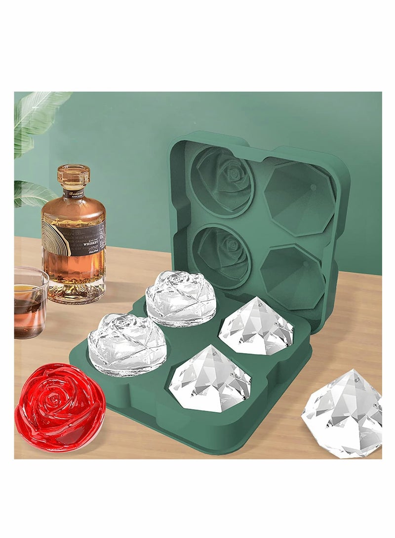 Excefore Ice Cube Tray 2.5 inch Molds, 2 Cavity Silicone Rose and 2 Diamond Ice Ball Maker  - Image 2