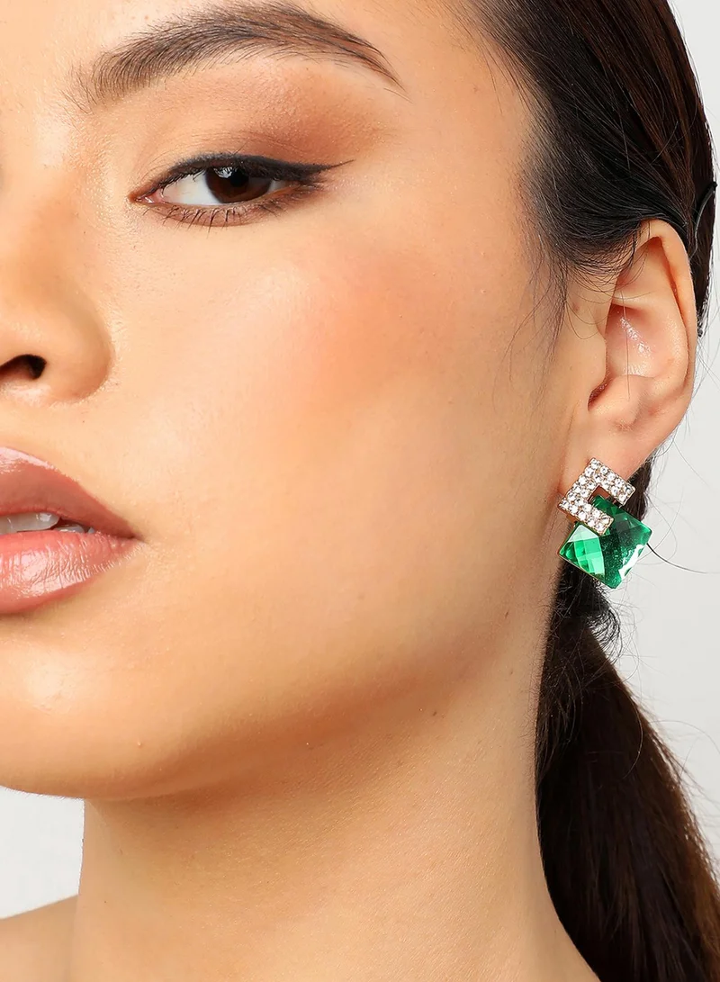 سوهي قرط متدلي من الحجر مصمم للحفلات مطلي بالذهب