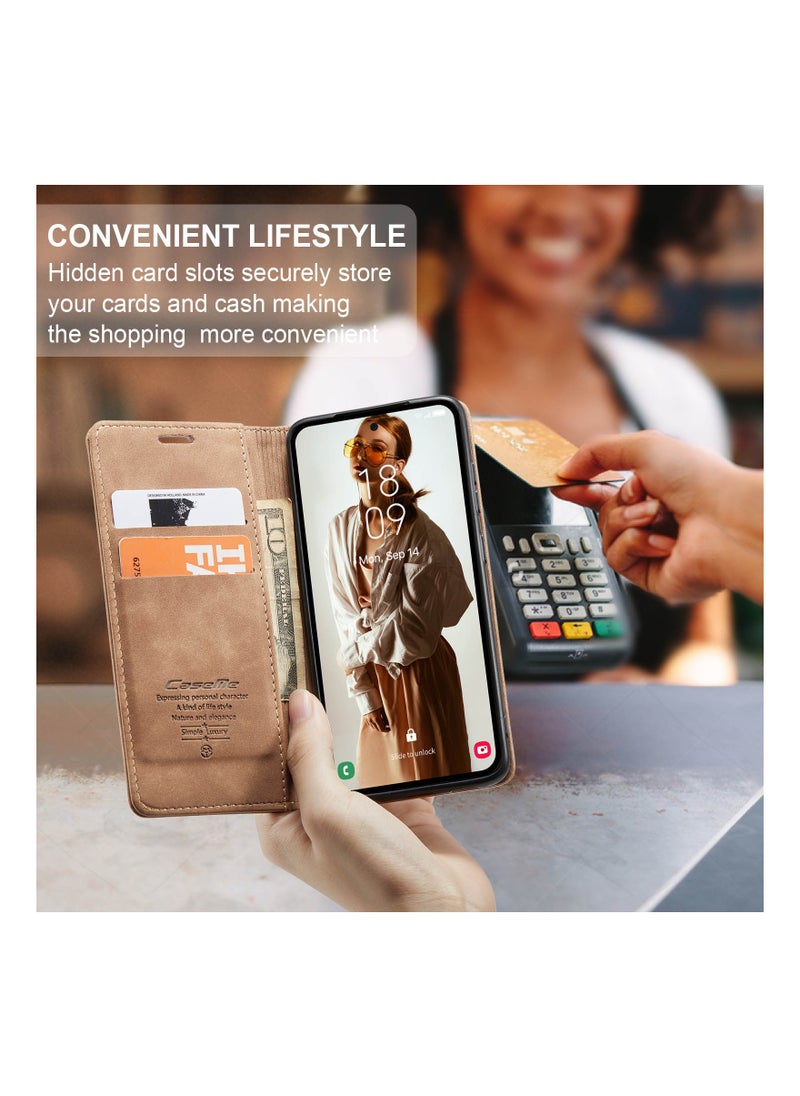 Phone Case Compatible with Samsung Galaxy A55 with Card Holder High-end Retro Leather Shockproof Protective Wallet Case