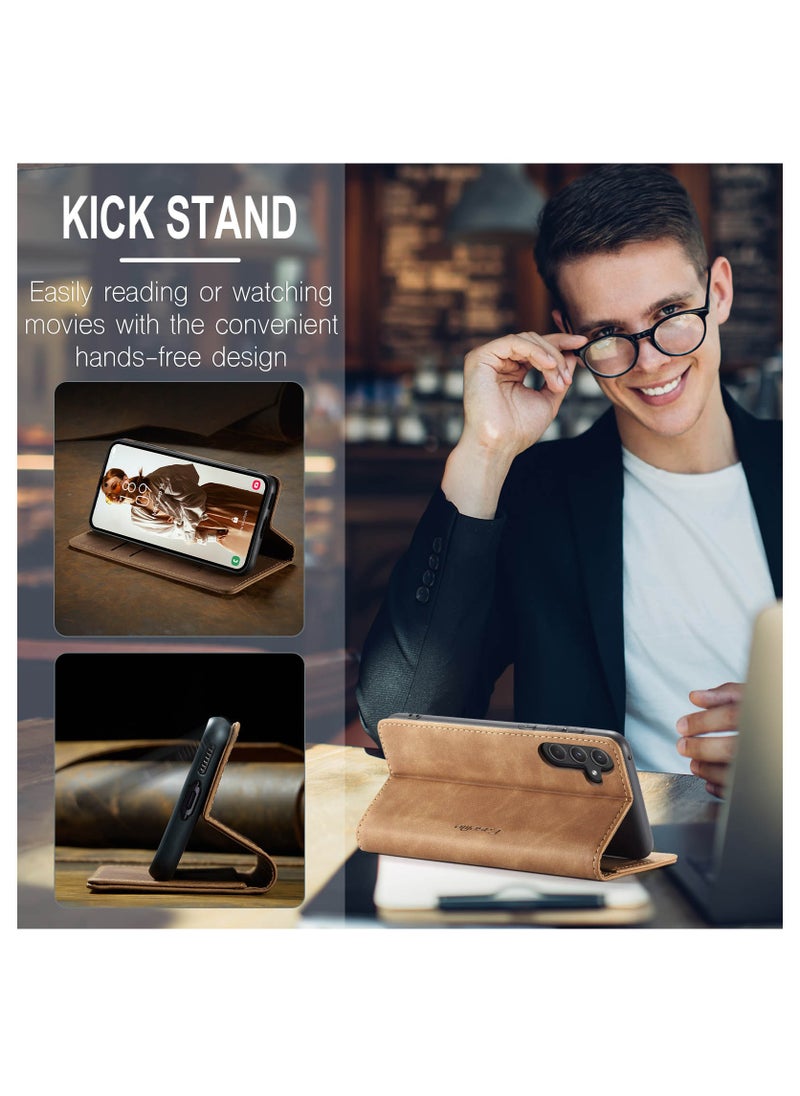 Phone Case Compatible with Samsung Galaxy A55 with Card Holder High-end Retro Leather Shockproof Protective Wallet Case