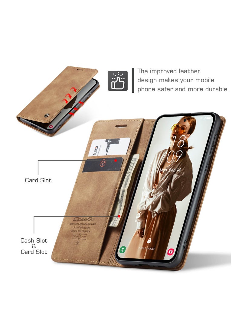 Phone Case Compatible with Samsung Galaxy A55 with Card Holder High-end Retro Leather Shockproof Protective Wallet Case