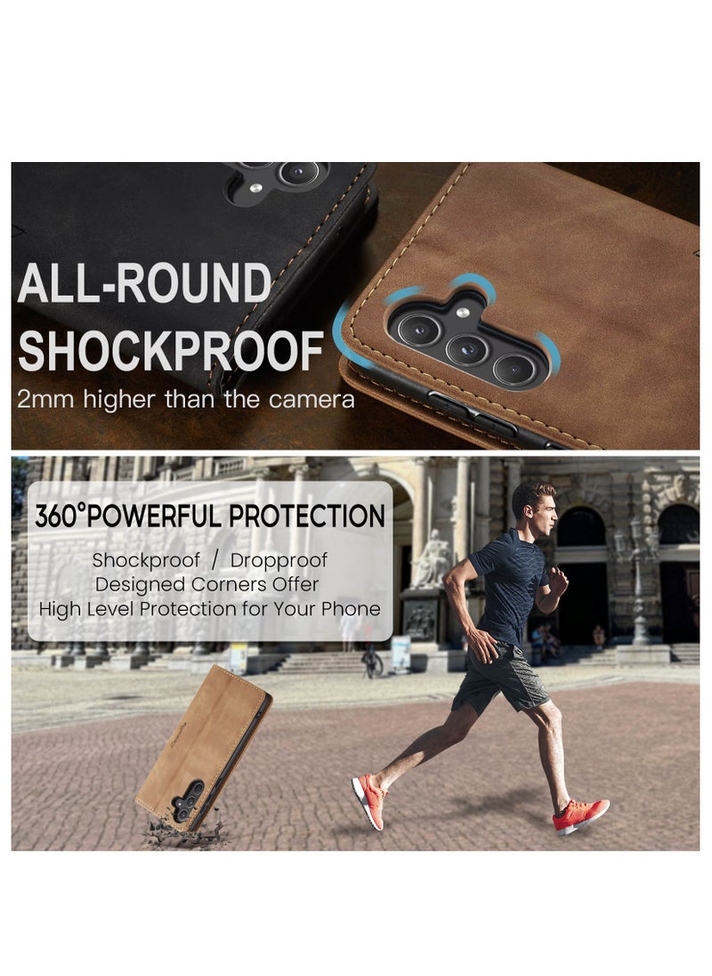 Phone Case Compatible with Samsung Galaxy A55 with Card Holder High-end Retro Leather Shockproof Protective Wallet Case