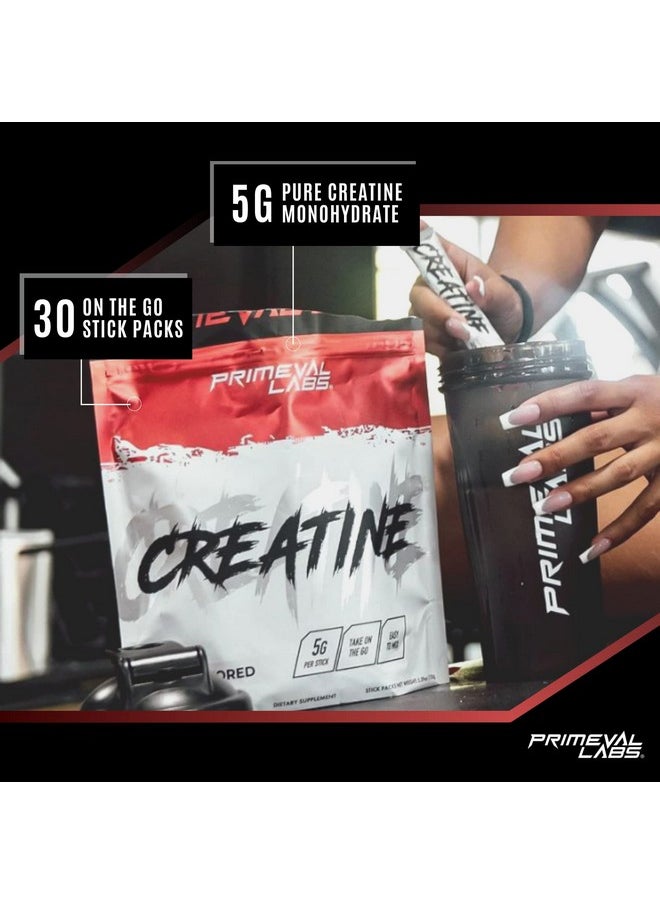 Primeval Labs - Creatine Monohydrate Powder ; On The Go Stick Packs ; Easy To Mix ; 5G Creatine Per Serving ; 30 Servings (Unflavored) - Image 1