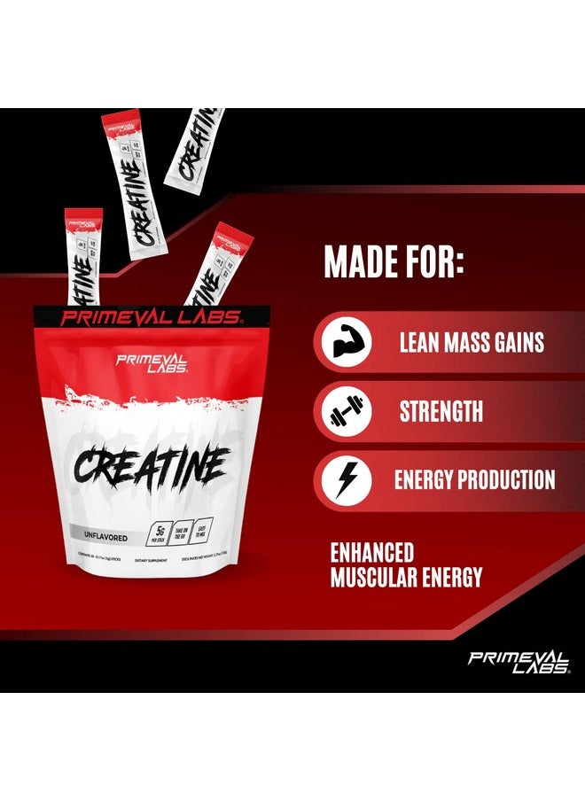 Primeval Labs - Creatine Monohydrate Powder ; On The Go Stick Packs ; Easy To Mix ; 5G Creatine Per Serving ; 30 Servings (Unflavored) - Image 1