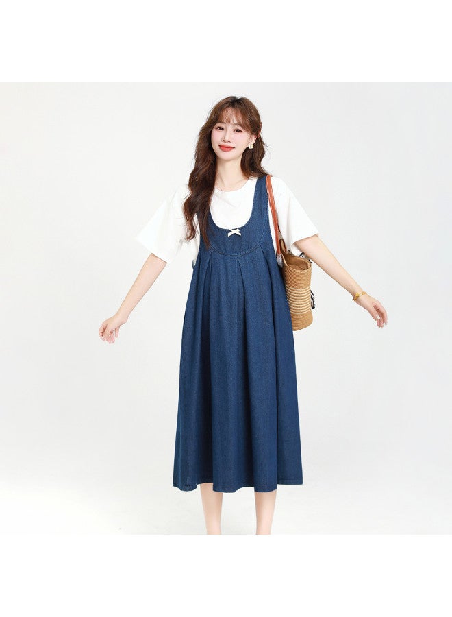 Bornbay Maternity Dress Two-piece Set, Denim Skirt, Versatile Youthful Princess Dress, Loose Belly-covering Maternity Outfit For Summer - Image 3