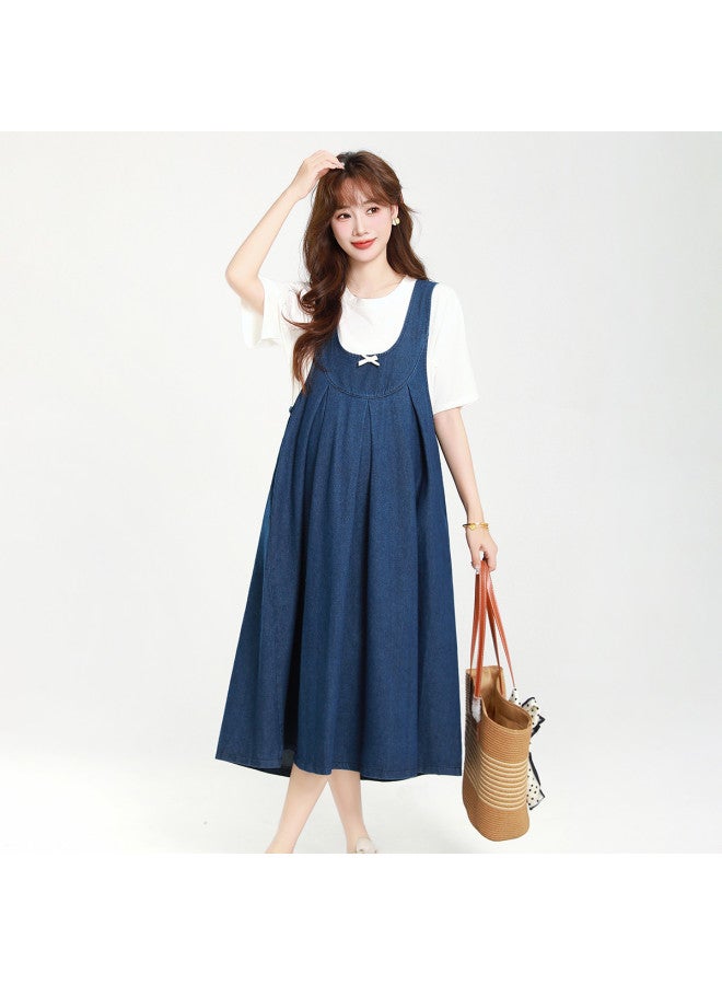Bornbay Maternity Dress Two-piece Set, Denim Skirt, Versatile Youthful Princess Dress, Loose Belly-covering Maternity Outfit For Summer - Image 4