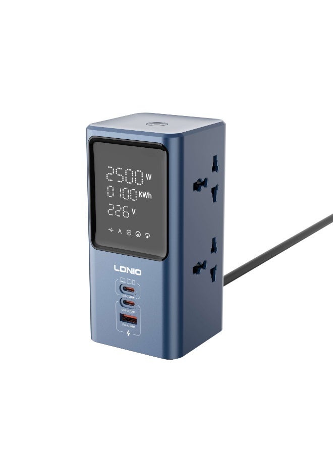 لدنيو موزع طاقة عالمي مزود بشحن سريع PD بقدرة 45 واط، ومنفذي شحن USB-C وUSB-A، ومقبس طاقة تمديد بقدرة 2500 واط، ومحطة شحن مكتبية متعددة المنافذ لأجهزة الكمبيوتر المحمولة والهواتف الذكية والأجهزة اللوحية، للاستخدام المنزلي والمكتبي ومحطات العمل. - Image 1