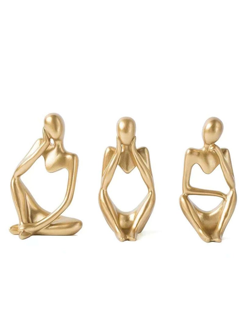 3pcs set Gold Decor Thinker Statue Abstract Art Sculpture Ideal For Home Decor Modern Office Desktop Shelf Bookshelf - Image 1