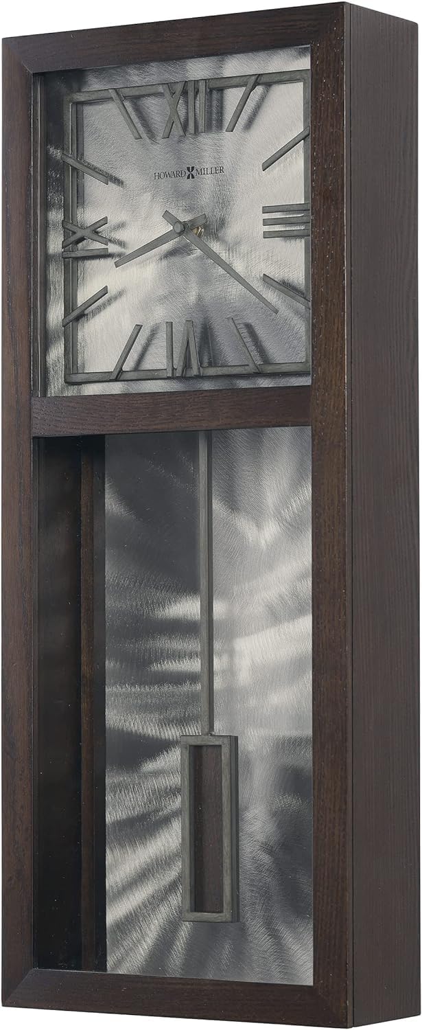 Howard Miller Hansen Pendulum Wall Clock II 549696 EspressoStained Finish Steel Back Panel Rectangular Pendulum Clock Roman Numerals BatteryPowered Quartz Movement Modern Wall Clock