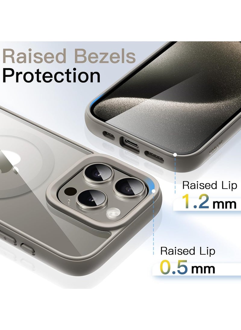 Generic - Magnetic Case for iPhone 15 Pro Compatible with MagSafe, Shockproof Phone Bumper Cover, Solid Color Matte TPU Frame, Anti-Scratch Clear Back (Natural Titanium) - Image 1