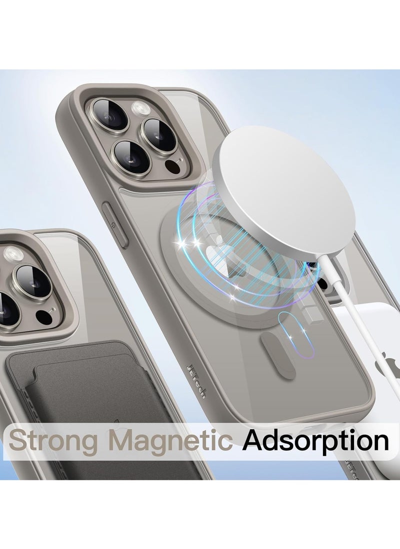 Generic - Magnetic Case for iPhone 15 Pro Compatible with MagSafe, Shockproof Phone Bumper Cover, Solid Color Matte TPU Frame, Anti-Scratch Clear Back (Natural Titanium) - Image 1