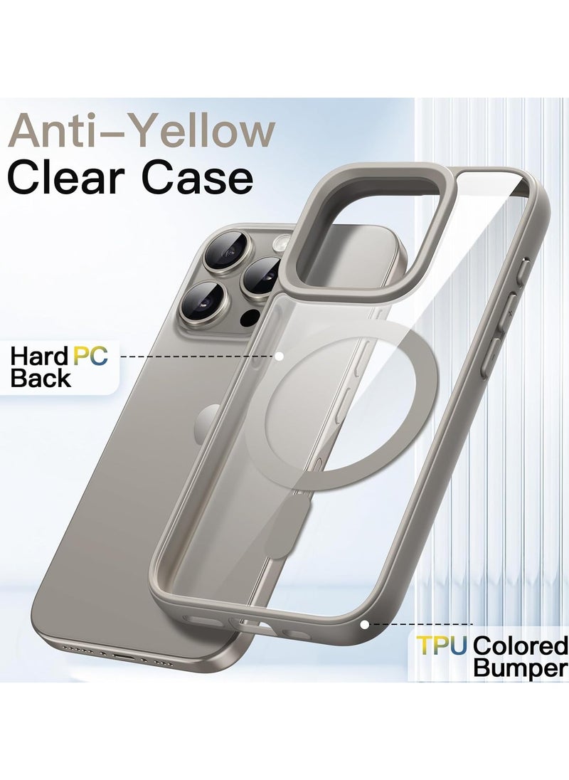 Generic - Magnetic Case for iPhone 15 Pro Compatible with MagSafe, Shockproof Phone Bumper Cover, Solid Color Matte TPU Frame, Anti-Scratch Clear Back (Natural Titanium) - Image 1