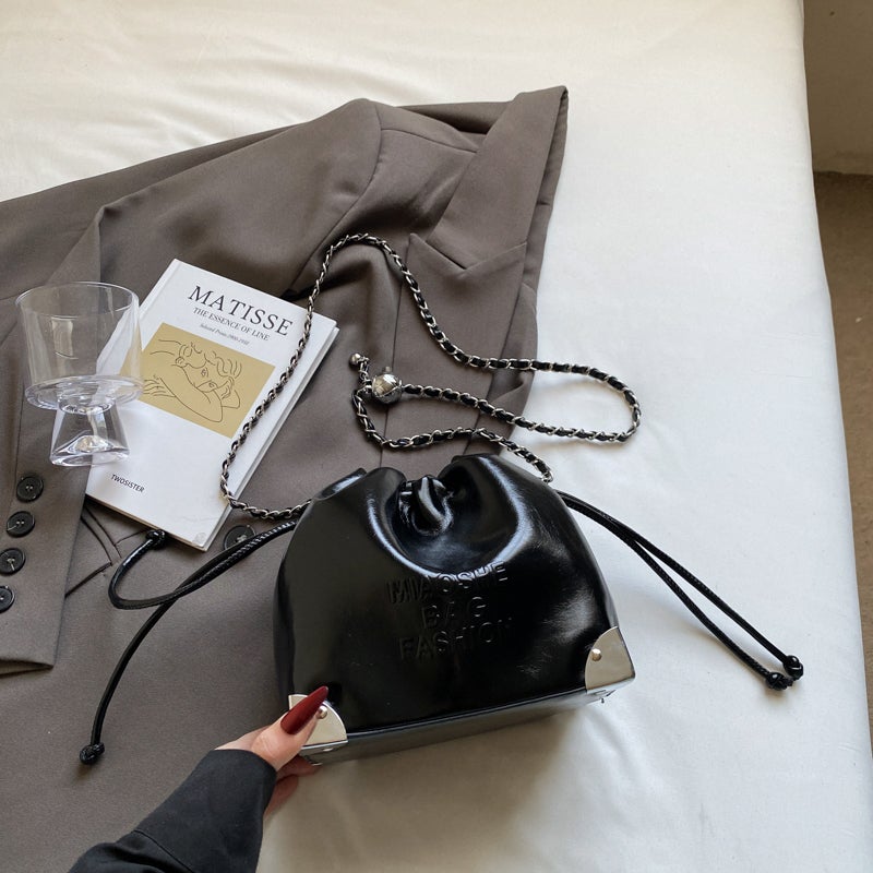 Popular Simple Small Bag Women'S Fashion Soft Leather Drawstring Bucket Bag Texture Chain Messenger Bag - Image 1