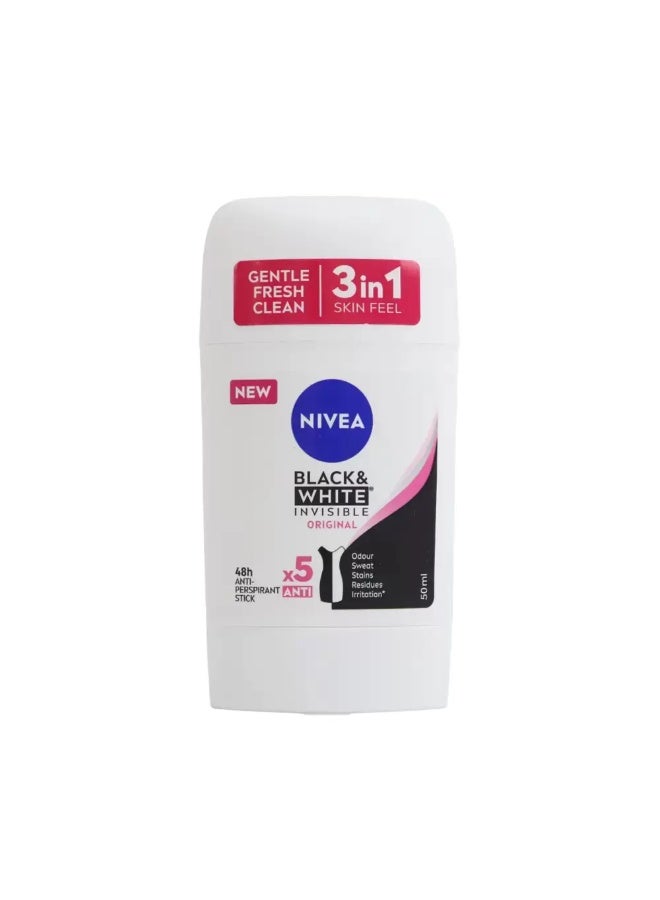 Nivea Black and White Invisible Original Anti-perspirant Stick- 50ml - Image 1