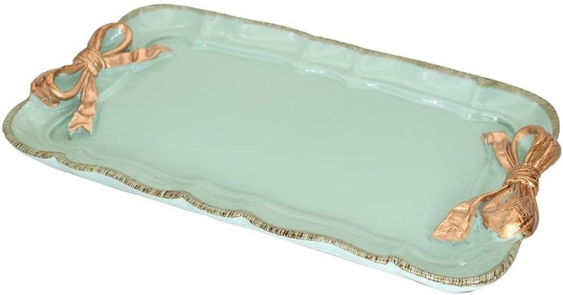 Warmtree Vintage Decorative Tray Jewelry Tray Towel Tray Storage Tray Rings Necklace Bracelets Earrings Trays Cosmetics Jewelry Organizer Retro Design Bow Decor Resin Plate Coquette Room Decor (Green) - Image 1