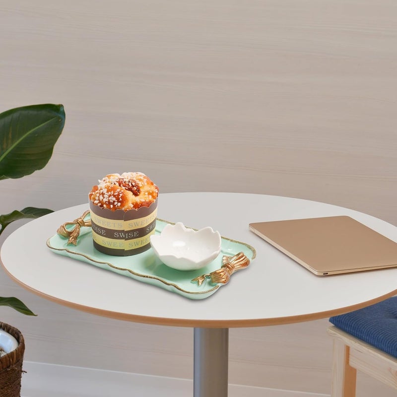 Warmtree Vintage Decorative Tray Jewelry Tray Towel Tray Storage Tray Rings Necklace Bracelets Earrings Trays Cosmetics Jewelry Organizer Retro Design Bow Decor Resin Plate Coquette Room Decor (Green) - Image 5