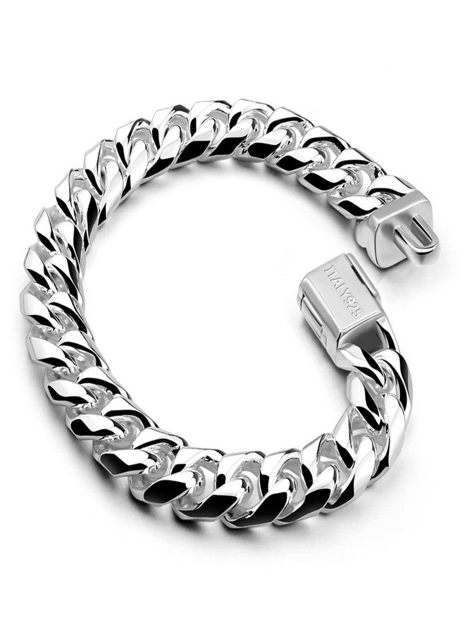 Dankadi Men 925 Sterling Silver Solid Miami Cuban Link Chain Bracelet -10MM - 12MM- Curb Cuban Bangle 7" 7.5" 8" 8.5" 9" 9.5"10" Thick Big Link Man Teen Boys Jewelry Gift, 8 inches, no gemstone - Image 1