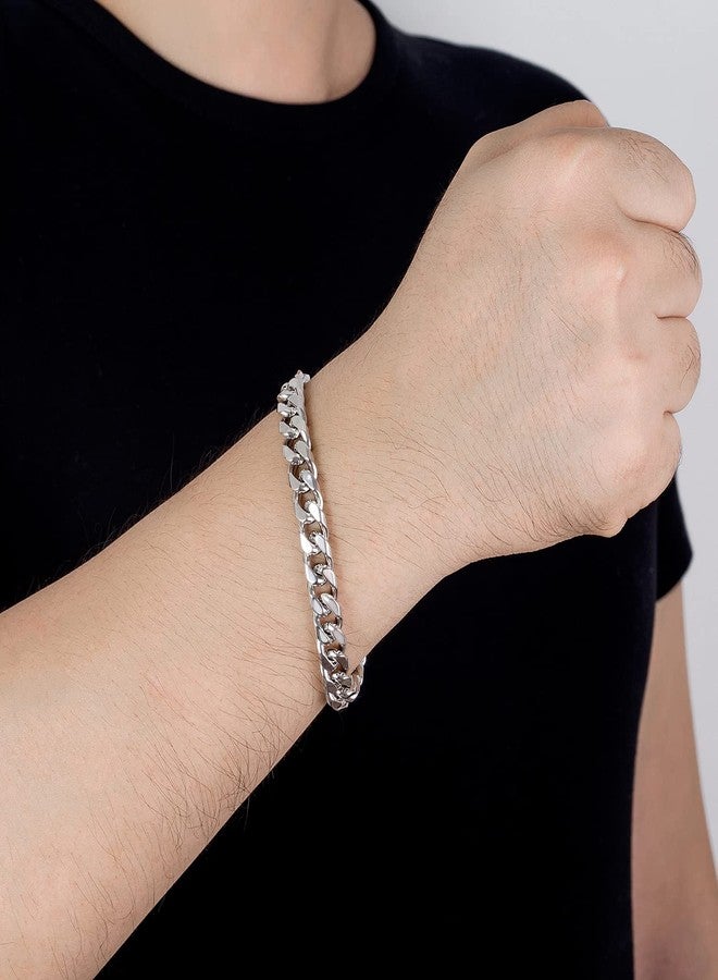 Dankadi Men 925 Sterling Silver Solid Miami Cuban Link Chain Bracelet -10MM - 12MM- Curb Cuban Bangle 7" 7.5" 8" 8.5" 9" 9.5"10" Thick Big Link Man Teen Boys Jewelry Gift, 8 inches, no gemstone - Image 2