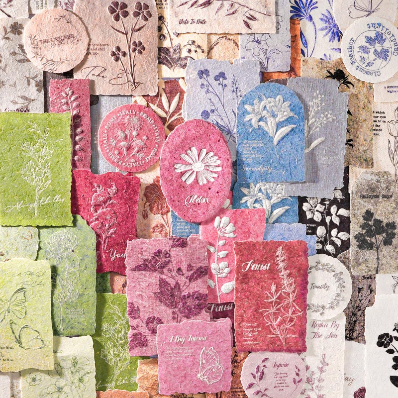 K Kattone 180 Pcs Flower Textured Stickers Embossed 6 Assorted Set, Natural Floral Botanical Scrapbook Stickers Vintage Decals for Bullet Junk Journaling Supplies Planner Craft Card Making Laptops Gifts - Image 1