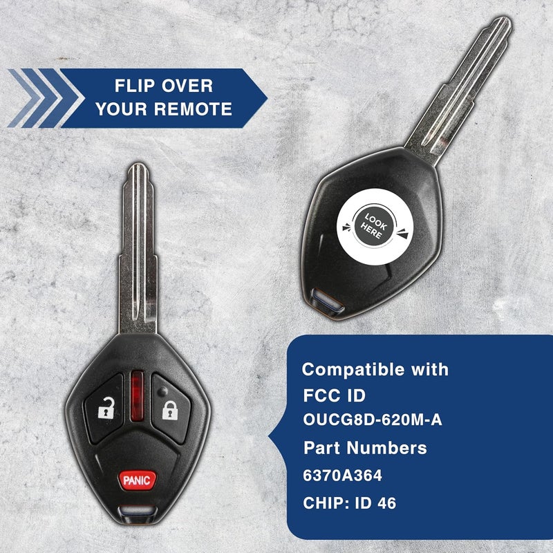 KeylessOption Keyless Entry Remote Uncut Notch Car Ignition Chip Key Fob for OUCG8D-620M-A - Image 3