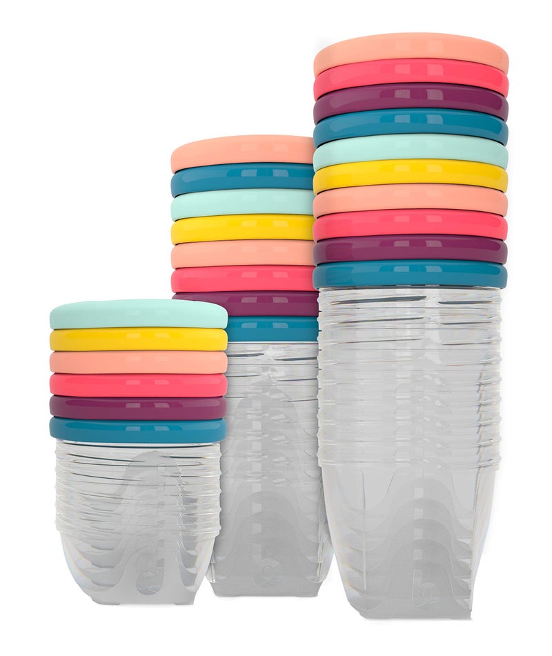Babymoov Baby Food Jars Set of 24 (6 x 4oz + 6 x 6oz + 12 x 8.45oz) Storage Containers BPA-Free Leakproof Silicone Lids Microwave, Freezer & Dishwasher Safe Baby Registry Essential - Image 1