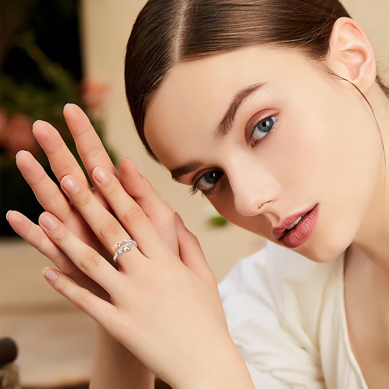 ACJNA 925 Sterling Silver Elephant Ring Mother Daughter Open Love Ring Rose Gold Heart Finger Adjustable Engraved Rings Jewelry for Women Wife Mom Nana - Image 5