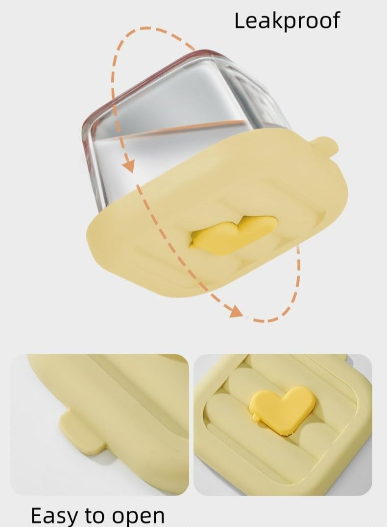 Dominy 4 PCS Glass Baby Food Storage Containers, Leak-Proof Sealed Baby Food Boxes with Capacity Markings, Steamable and Freezable Glass Food Containers, Microwave & Dishwasher Safe,Baby Food Freezer Tray Baby Snack Containers,Yellow & Purple - Image 3