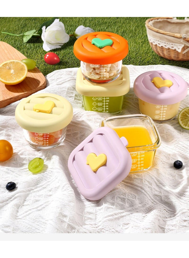 Dominy 4 PCS Glass Baby Food Storage Containers, Leak-Proof Sealed Baby Food Boxes with Capacity Markings, Steamable and Freezable Glass Food Containers, Microwave & Dishwasher Safe,Baby Food Freezer Tray Baby Snack Containers,Yellow & Purple - Image 4